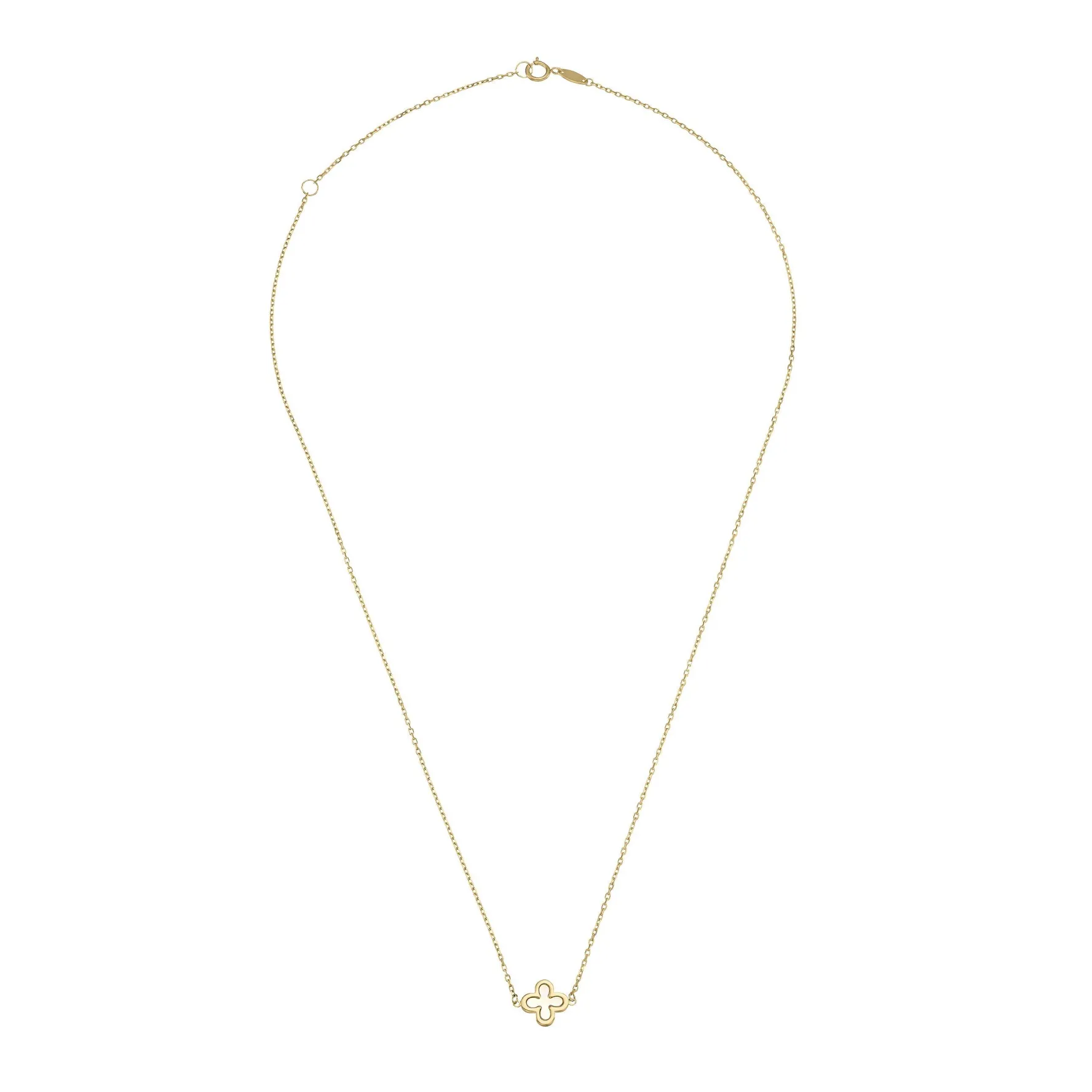 Beaverbrooks 9ct Yellow Gold Mother of Pearl Single Clover Necklace