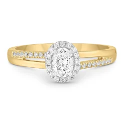 Beaverbrooks 18ct Yellow Gold Diamond Oval Shaped Halo Engagement Ring