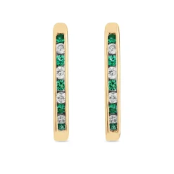 Beaverbrooks 9ct Yellow Gold Diamond Green Emerald Hoop Earrings