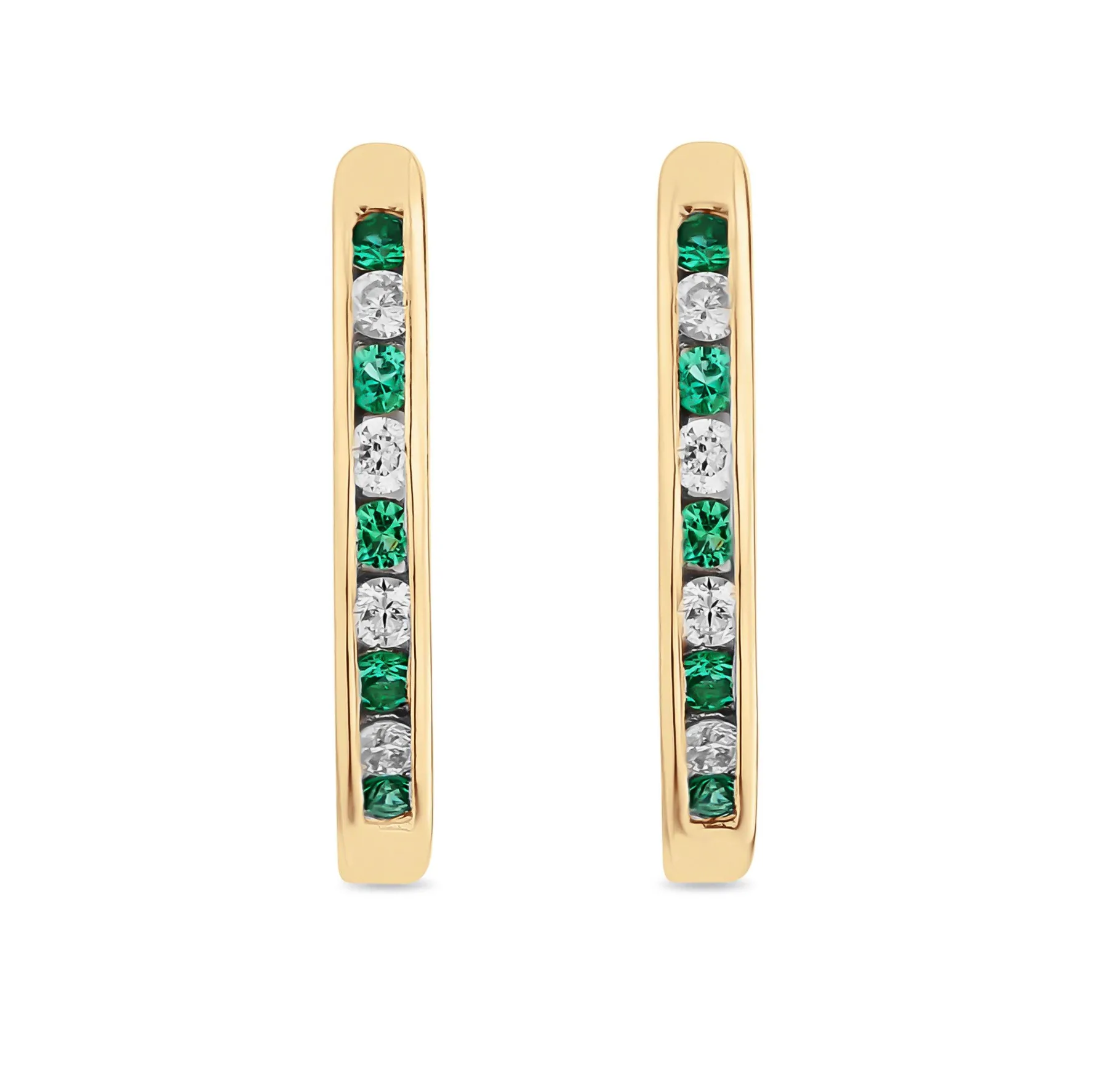 Beaverbrooks 9ct Yellow Gold Diamond Green Emerald Hoop Earrings