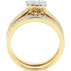Beaverbrooks 18ct Yellow Gold Diamond 3.5mm Cluster Ring Bridal Set
