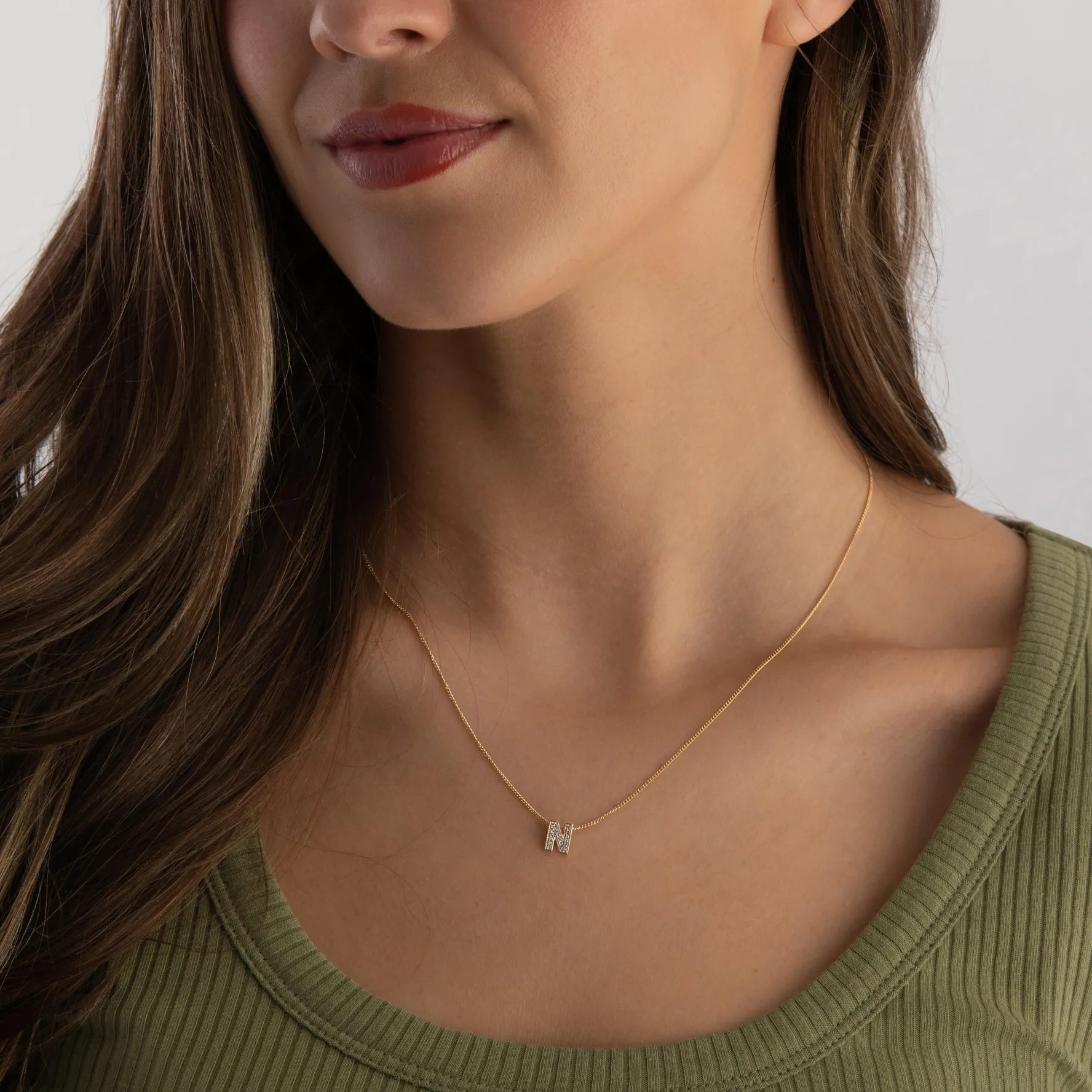 Beaverbrooks 9ct Yellow Gold Diamond Initial N Pendant