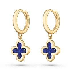 Beaverbrooks 9ct Yellow Gold Lapis Clover Huggie Earrings
