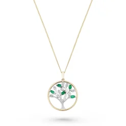 Beaverbrooks 9ct Yellow Gold Diamond Emerald Tree Pendant
