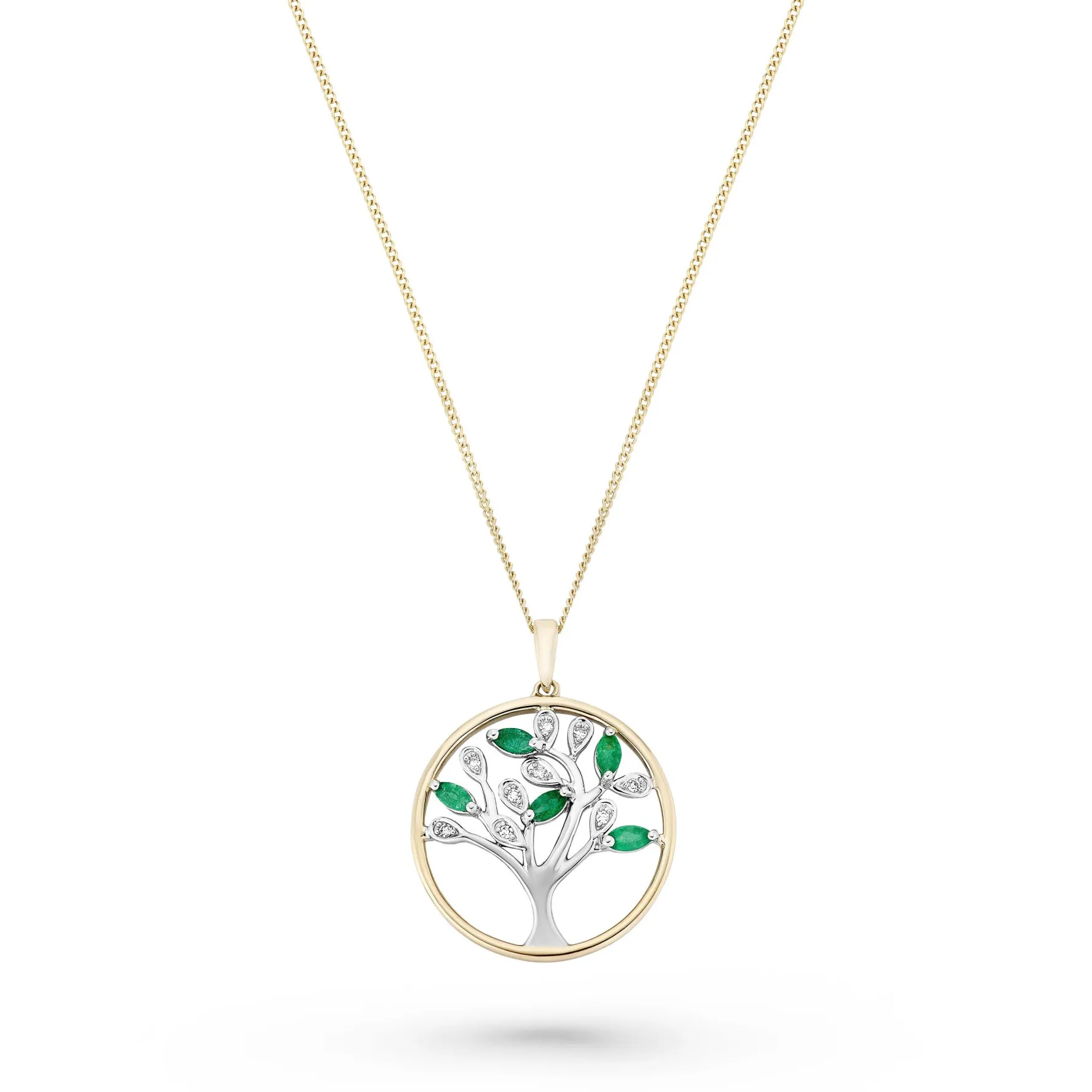 Beaverbrooks 9ct Yellow Gold Diamond Emerald Tree Pendant