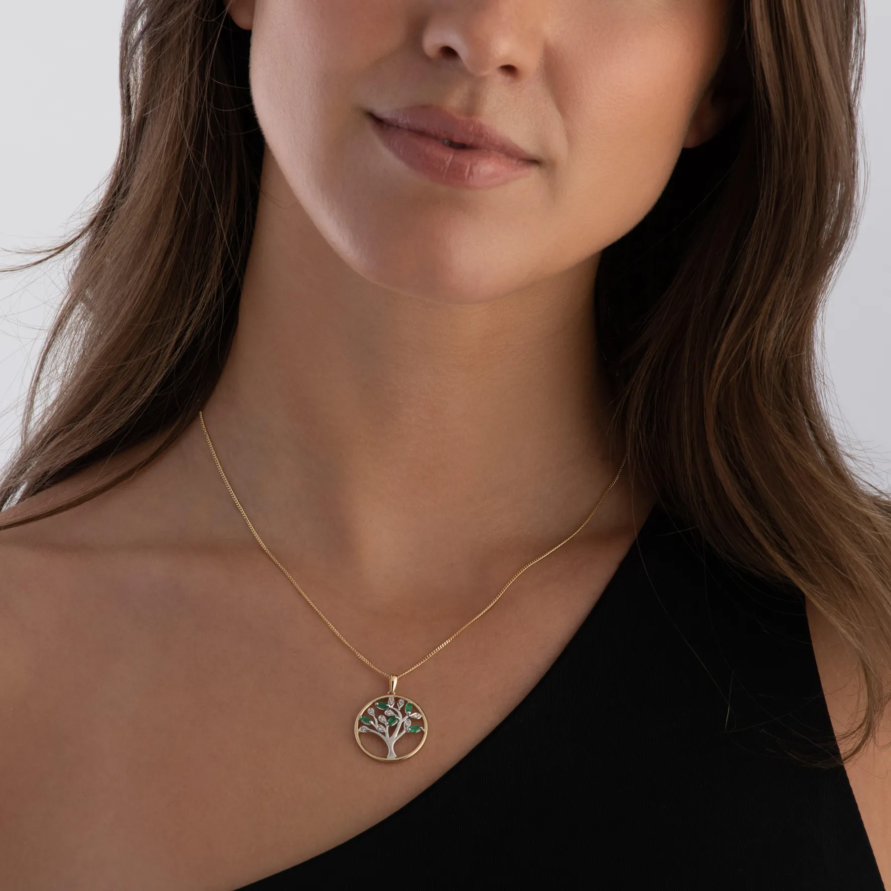 Beaverbrooks 9ct Yellow Gold Diamond Emerald Tree Pendant