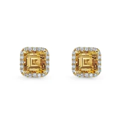 Beaverbrooks 9ct Yellow Gold Diamond Citrine Stud Earrings