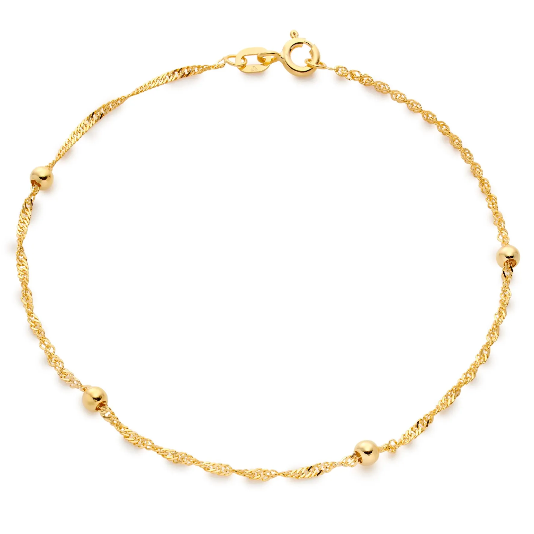 Beaverbrooks 9ct Yellow Gold Bead Chain Bracelet