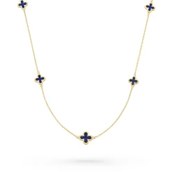 Beaverbrooks 9ct Yellow Gold Lapis Clover Necklace