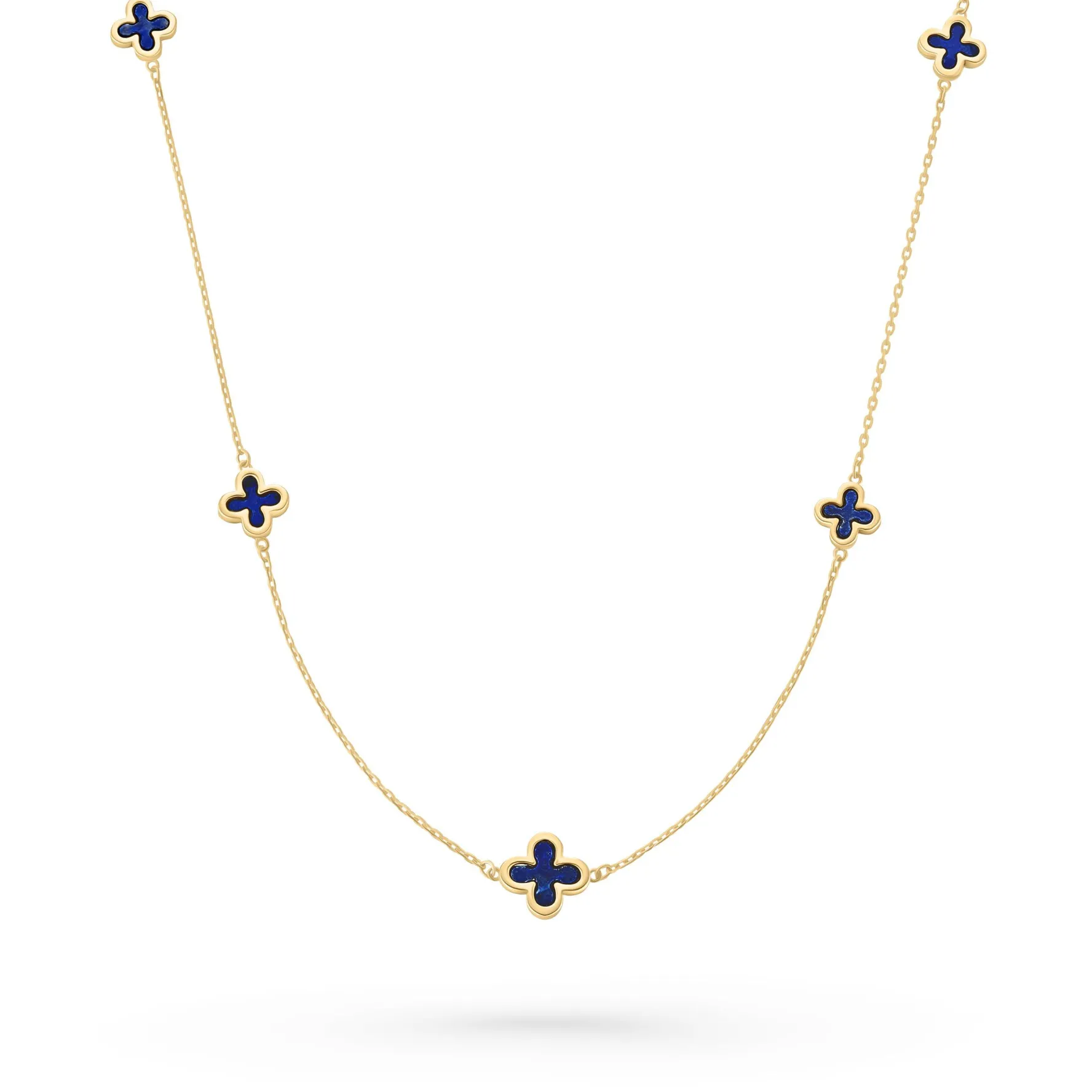 Beaverbrooks 9ct Yellow Gold Lapis Clover Necklace