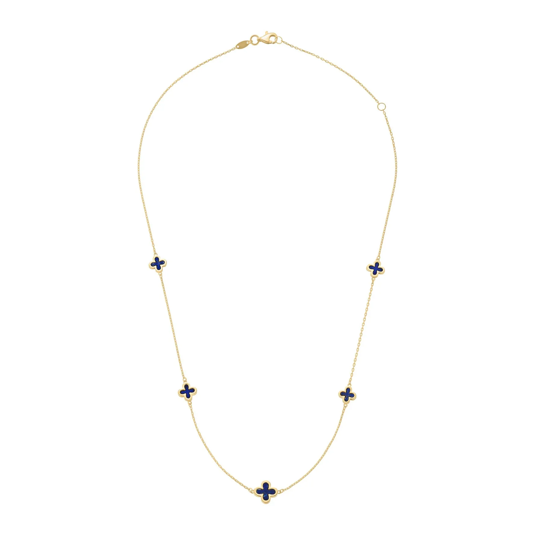 Beaverbrooks 9ct Yellow Gold Lapis Clover Necklace
