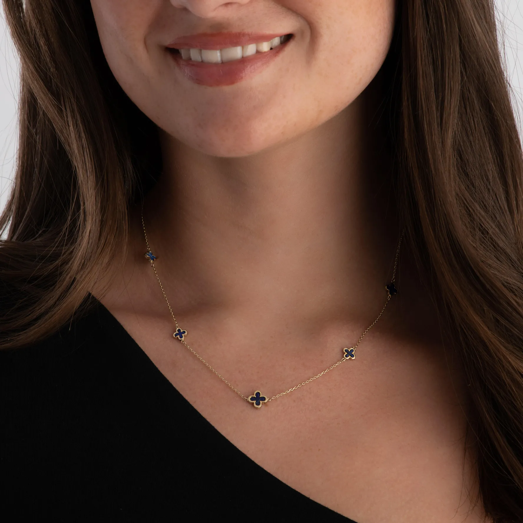 Beaverbrooks 9ct Yellow Gold Lapis Clover Necklace