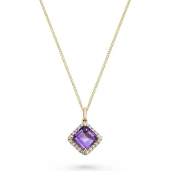 Beaverbrooks 9ct Yellow Gold Diamond Amethyst Pendant