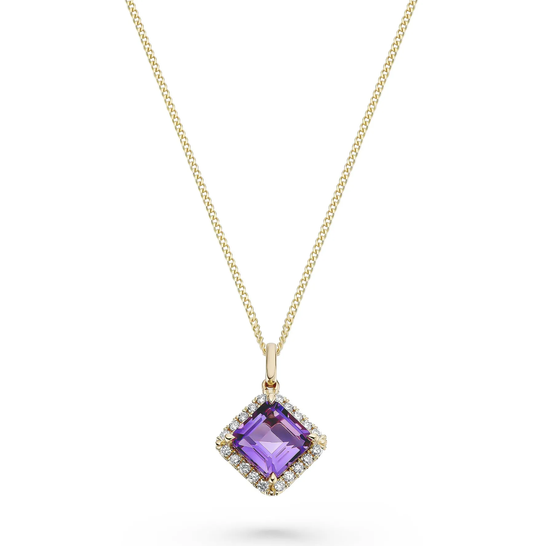 Beaverbrooks 9ct Yellow Gold Diamond Amethyst Pendant