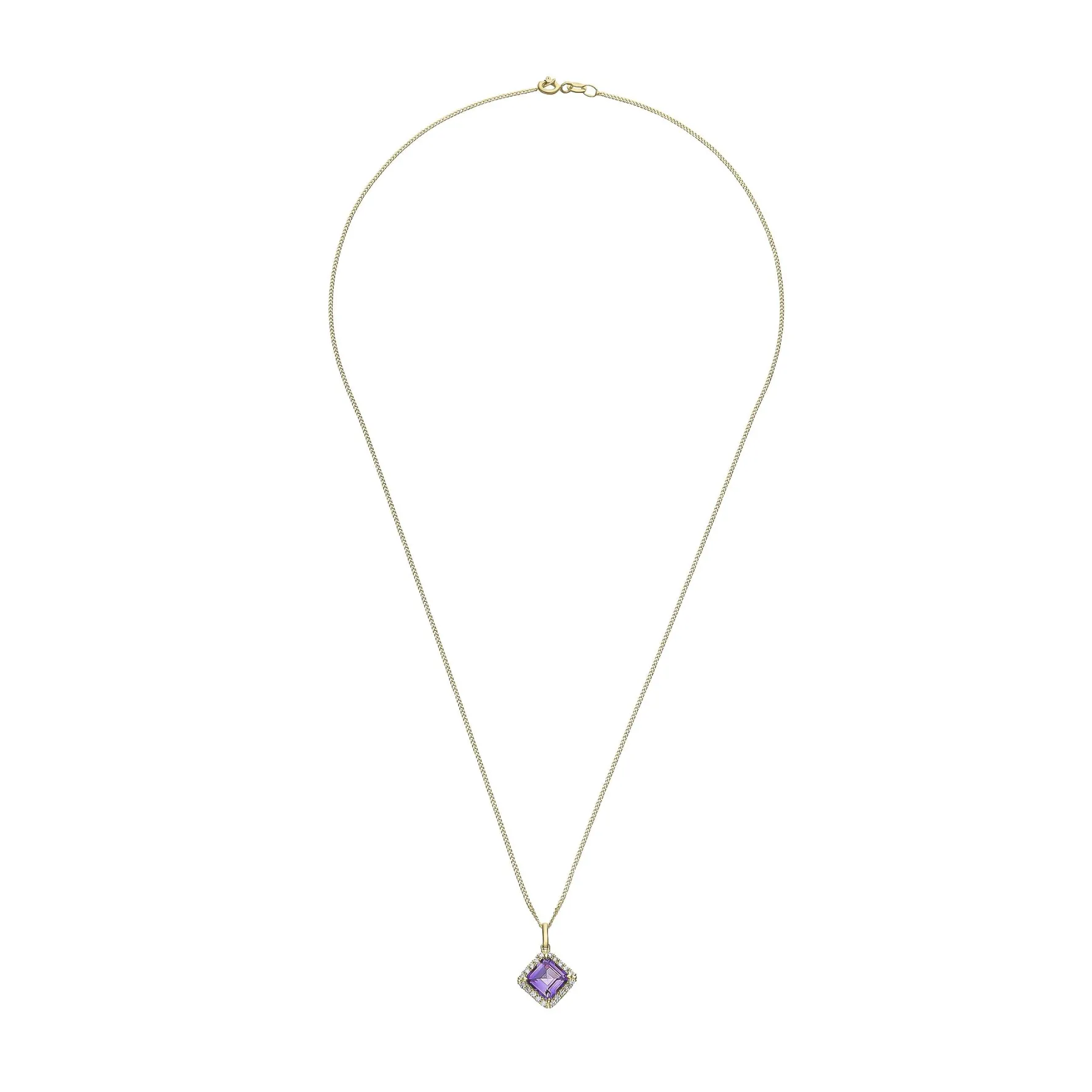 Beaverbrooks 9ct Yellow Gold Diamond Amethyst Pendant