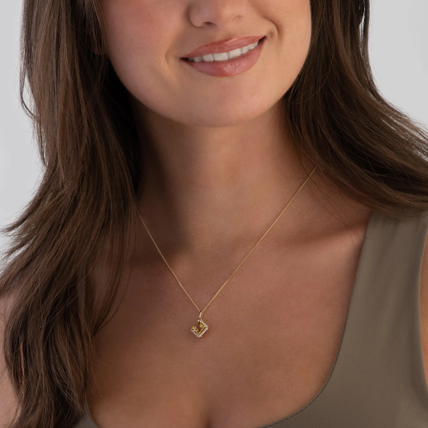 Beaverbrooks 9ct Yellow Gold Diamond Citrine Pendant