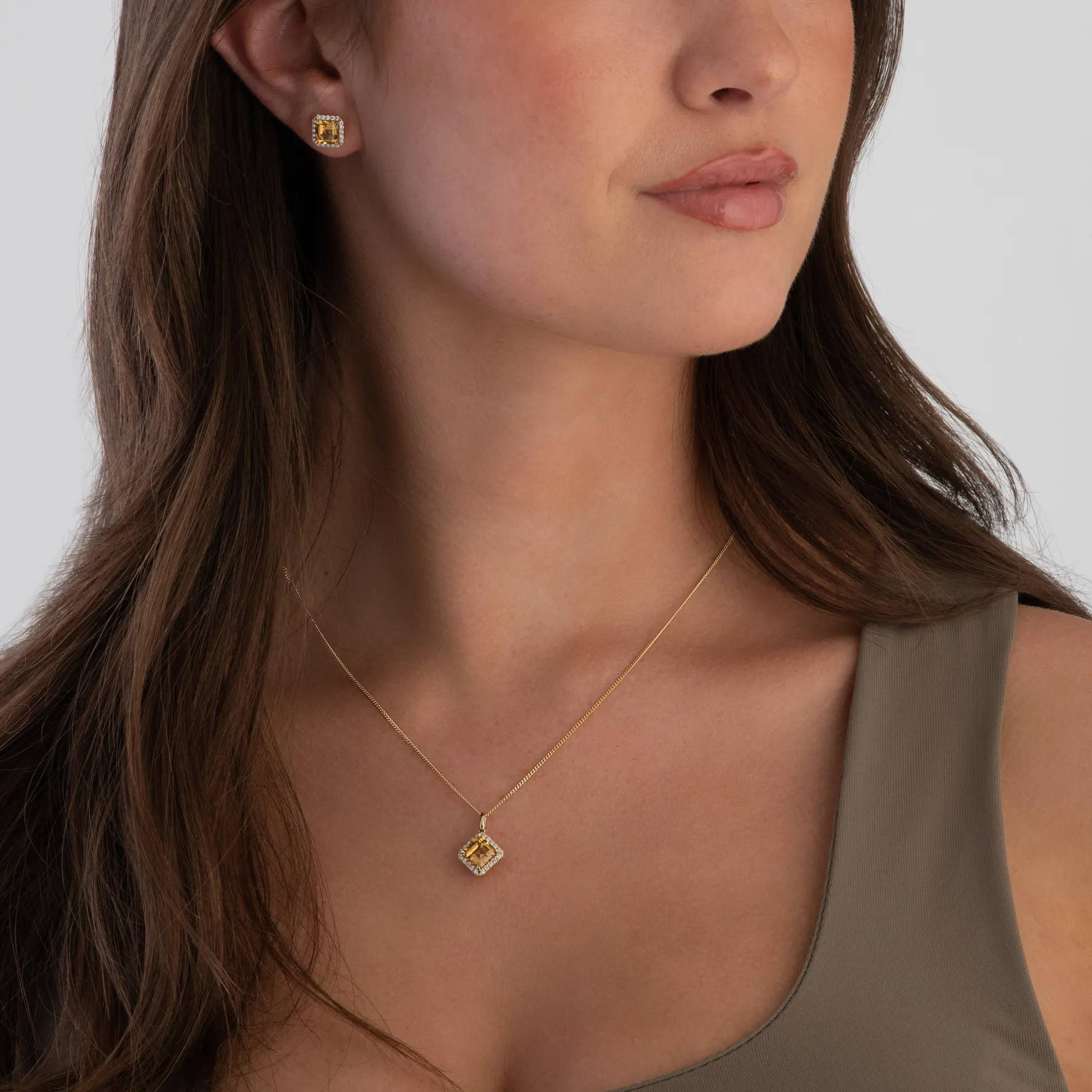 Beaverbrooks 9ct Yellow Gold Diamond Citrine Pendant