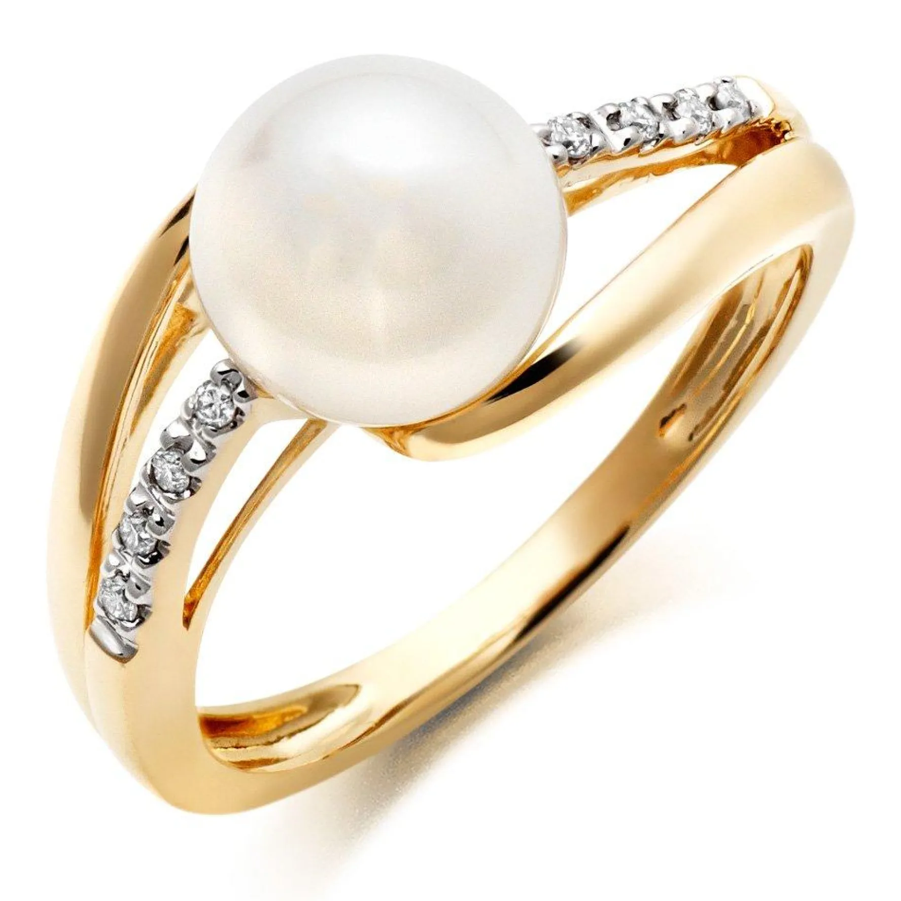 Beaverbrooks 9ct Yellow Gold Diamond Freshwater Cultured Pearl Ring