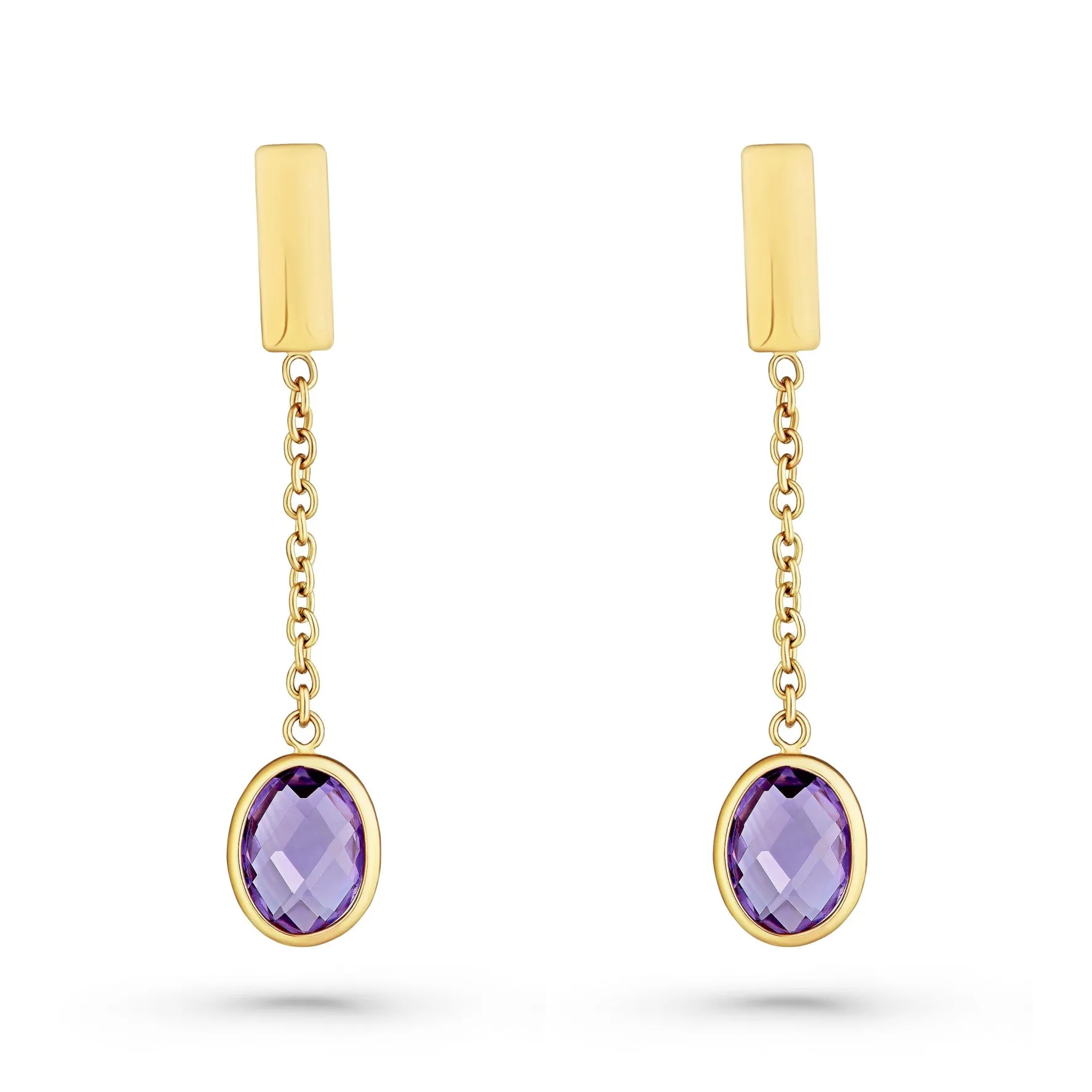 Beaverbrooks 9ct Yellow Gold Amythest Drop Earrings
