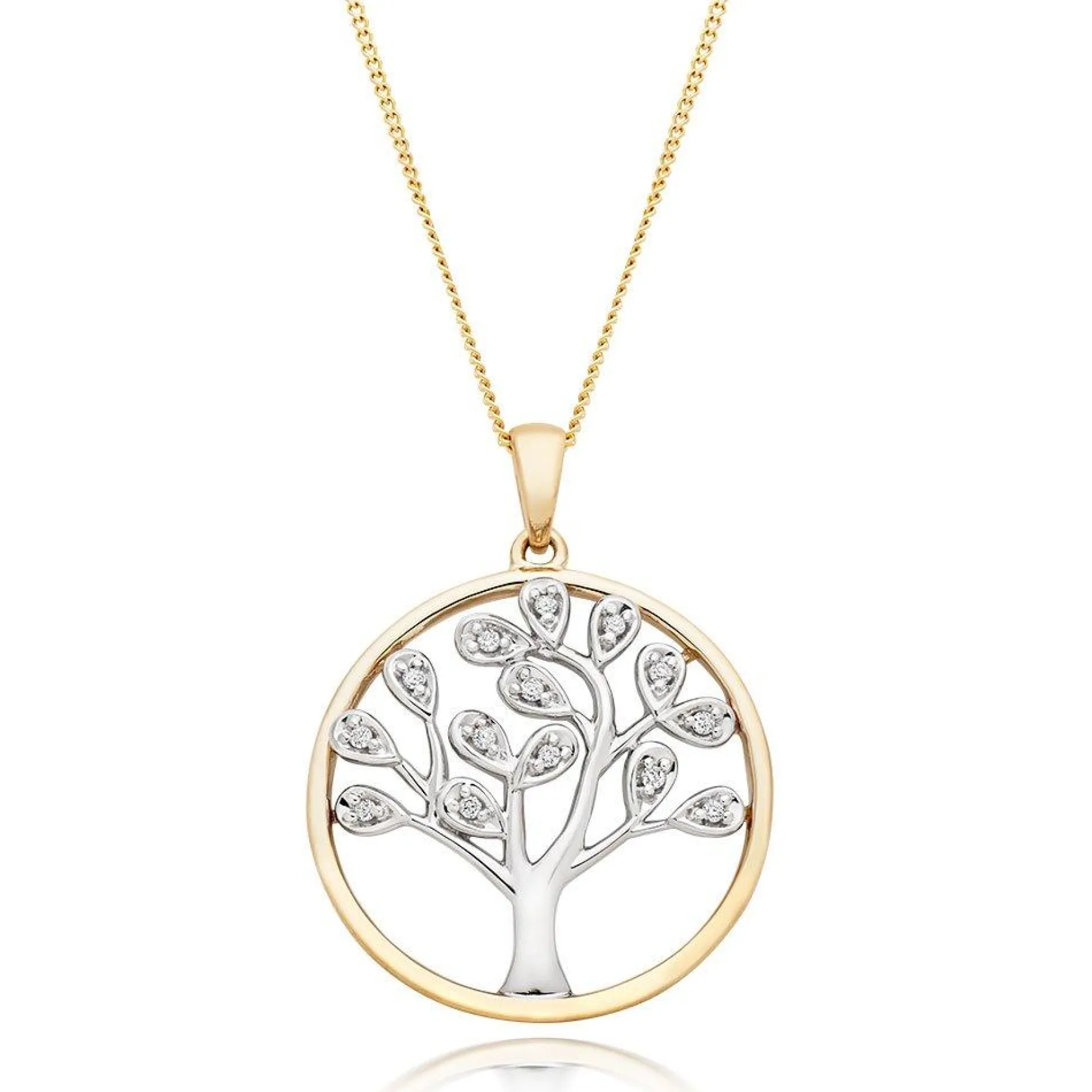 Beaverbrooks 9ct Yellow Gold and White Gold Diamond Tree Pendant