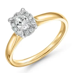 Beaverbrooks 18ct Yellow Gold Diamond Oval Shaped Halo Engagement Ring