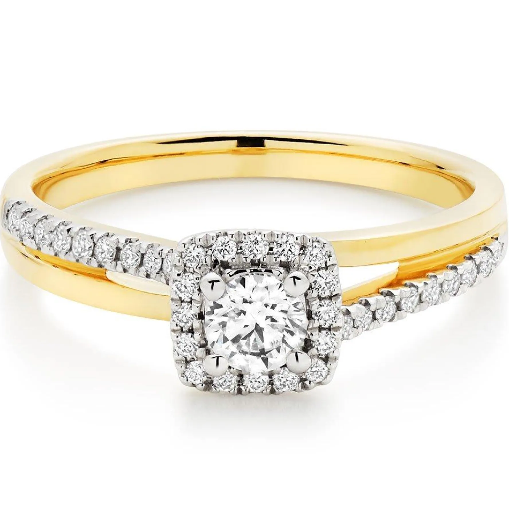 Beaverbrooks 18ct Yellow Gold Diamond Halo Ring