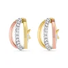 Beaverbrooks 9ct Yellow Gold, Rose Gold and White Gold Crystal Hoop Earrings
