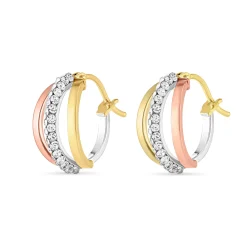 Beaverbrooks 9ct Yellow Gold, Rose Gold and White Gold Crystal Hoop Earrings