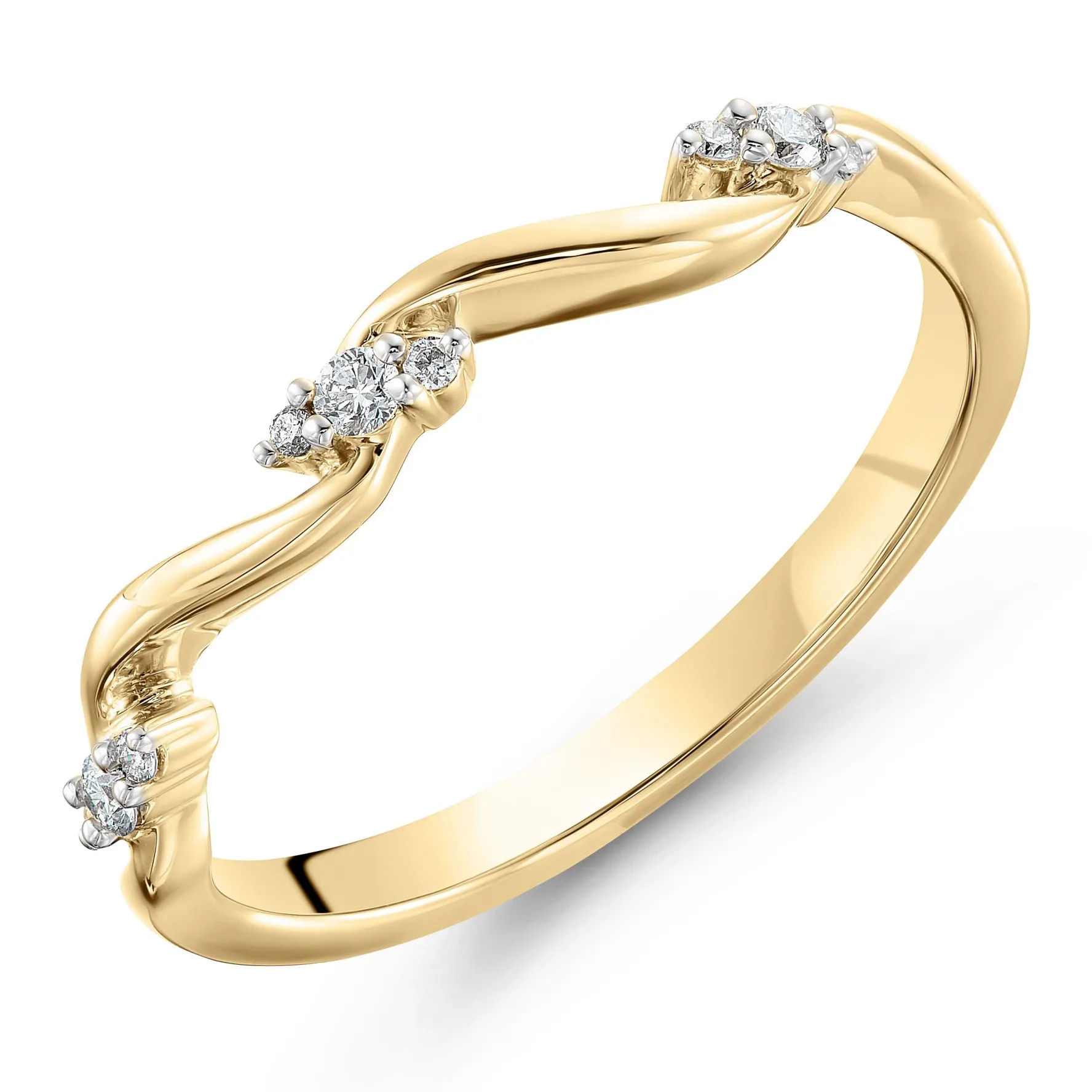 Beaverbrooks 18ct Yellow Gold Twist Diamond 2mm Ladies Wedding Ring