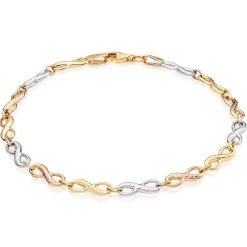 Beaverbrooks 9ct Yellow, White and Rose Gold Infinity Bracelet