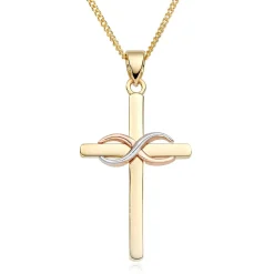 Beaverbrooks 9ct Yellow White & Rose Gold Infinity Cross Pendant