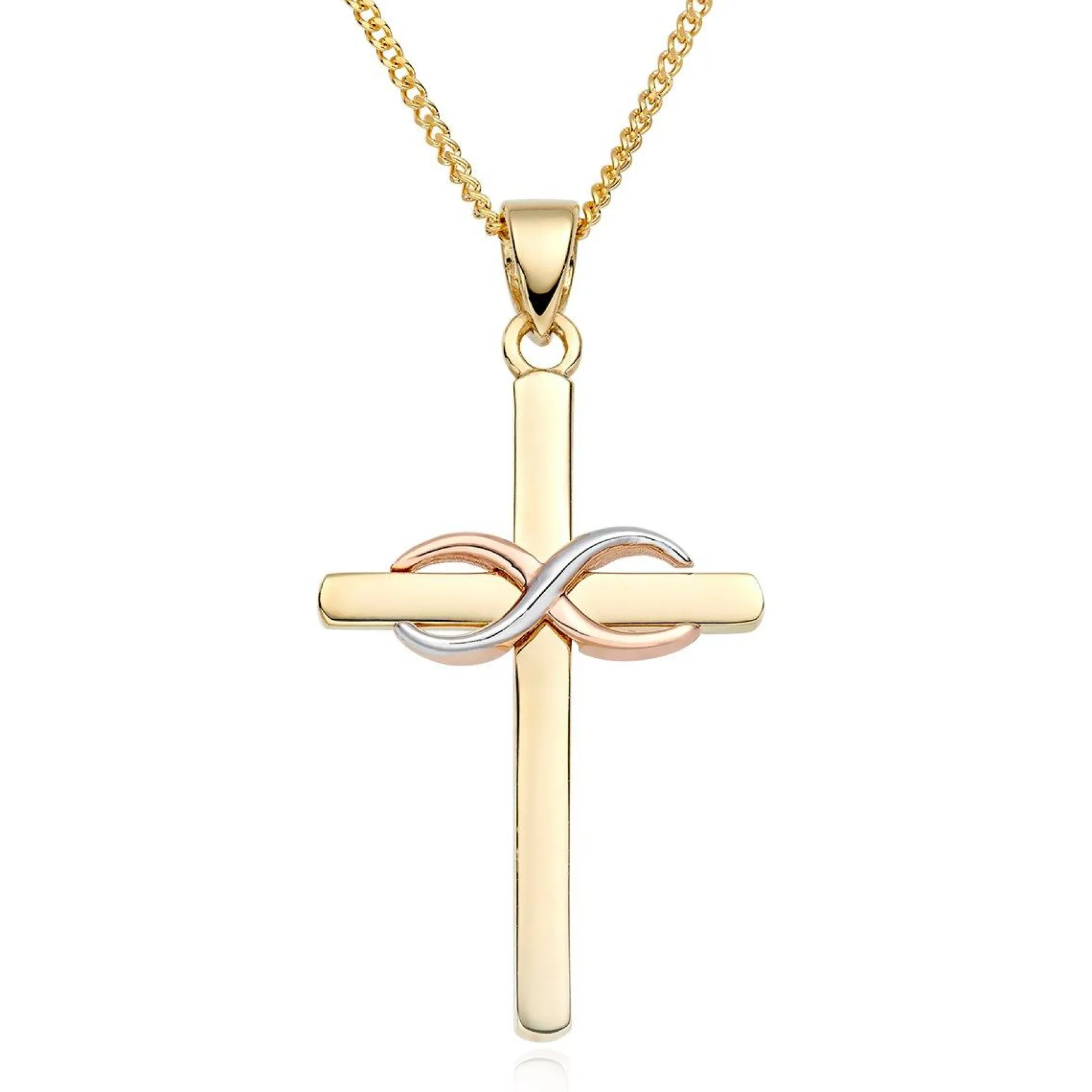 Beaverbrooks 9ct Yellow White & Rose Gold Infinity Cross Pendant