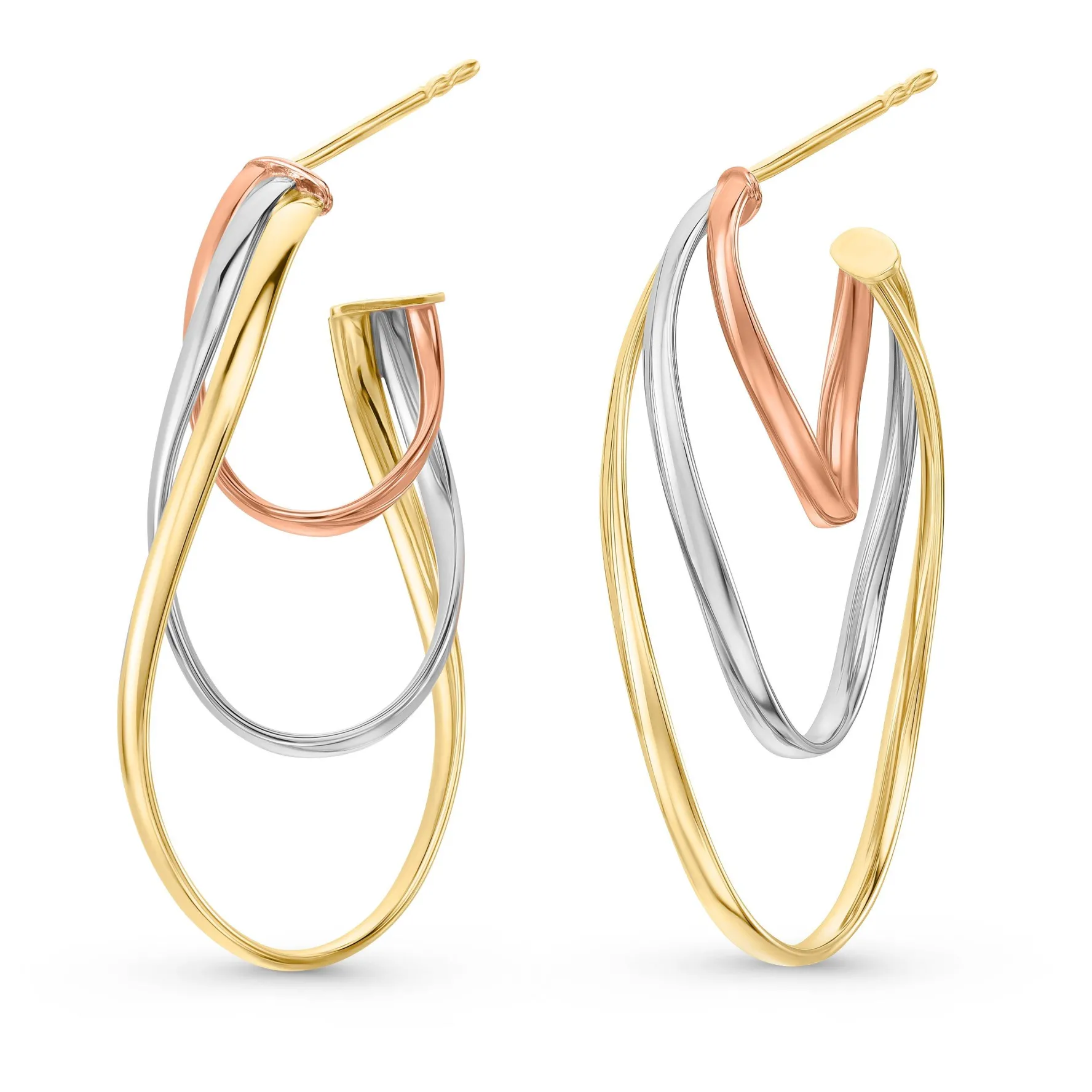 Beaverbrooks 9ct Yellow, White and Rose Gold Twist Hoop Earrings
