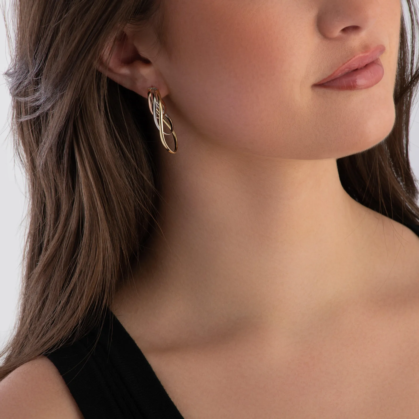 Beaverbrooks 9ct Yellow, White and Rose Gold Twist Hoop Earrings