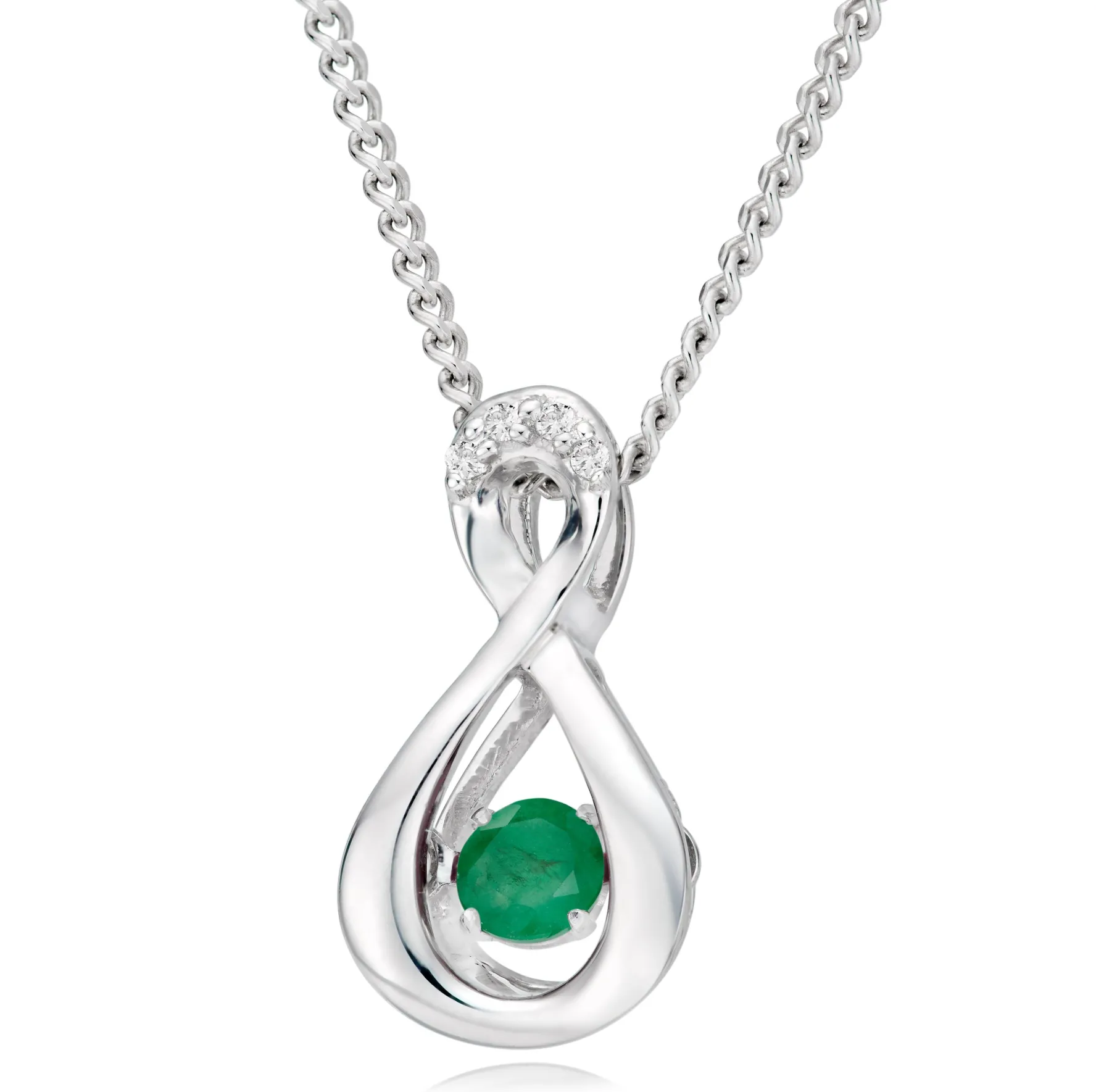 Beaverbrooks Dance 9ct White Gold Diamond Emerald Birthstone Pendant