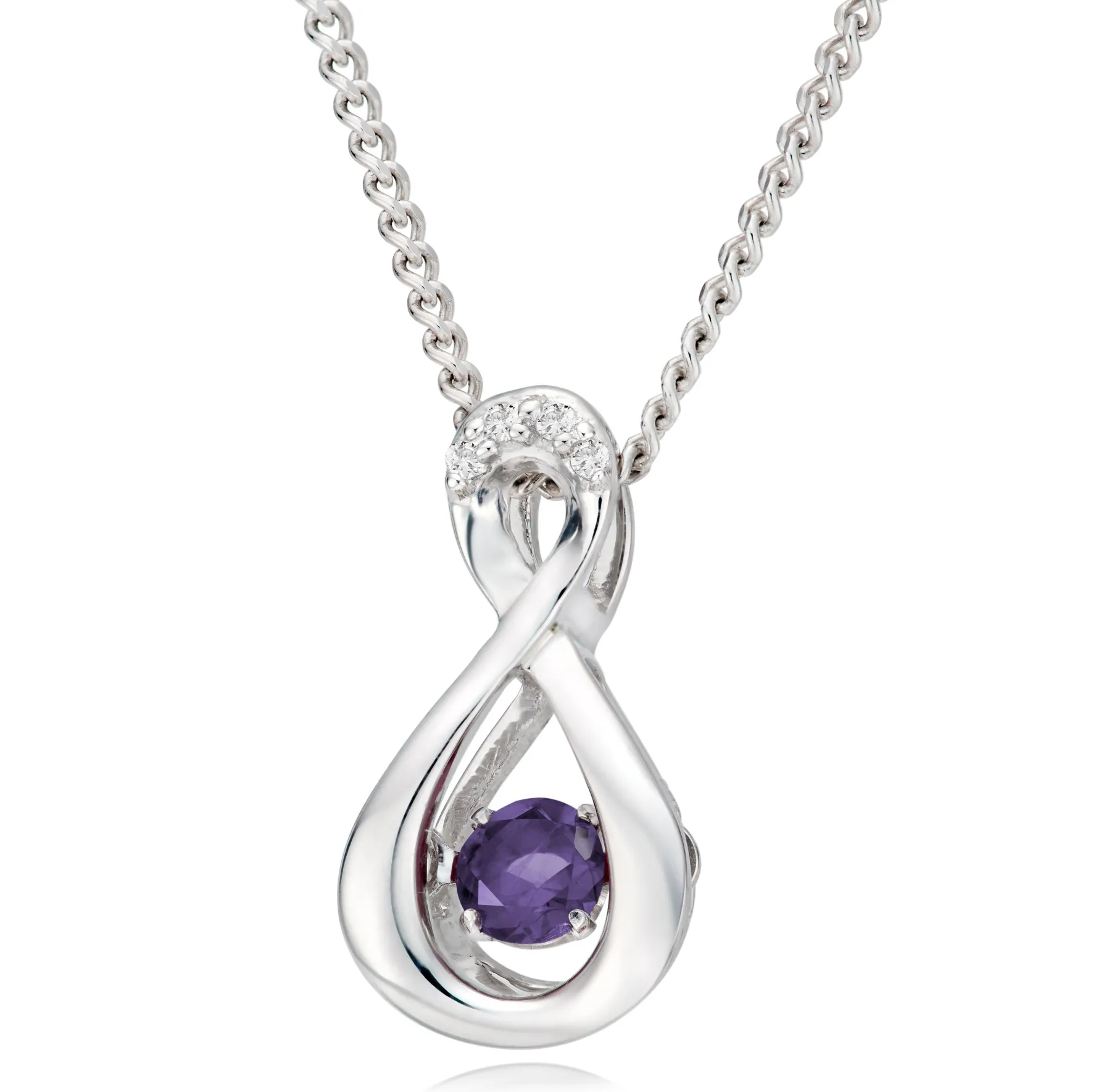 Beaverbrooks Dance 9ct White Gold Diamond Amethyst Birthstone Pendant