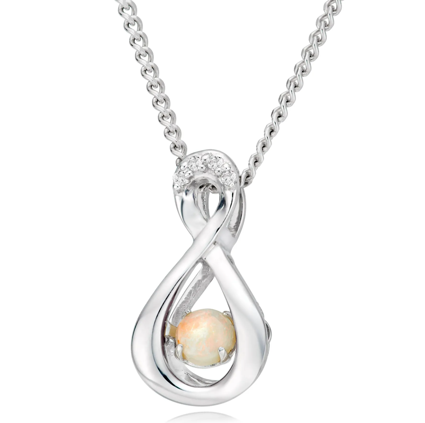 Beaverbrooks Dance 9ct White Gold Diamond Opal Birthstone Pendant