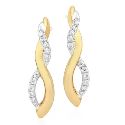 Beaverbrooks Essence 9ct Yellow Gold Diamond Twist Drop Earrings