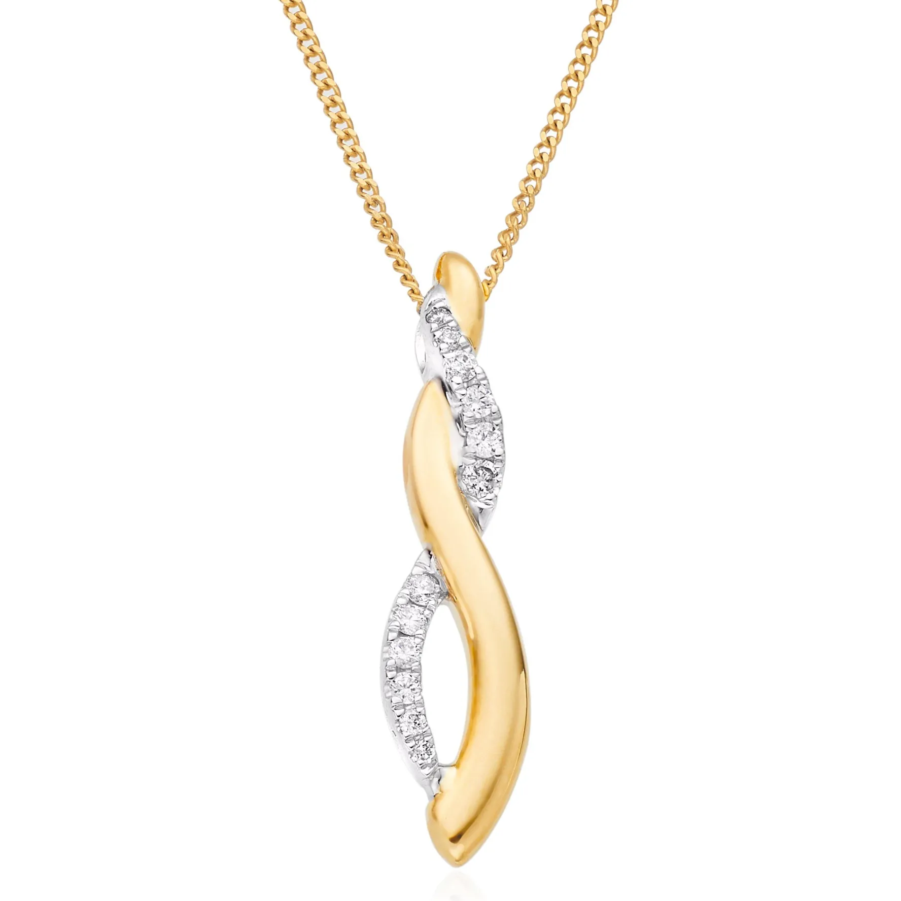 Beaverbrooks Essence 9ct Yellow Gold Diamond Twist Pendant