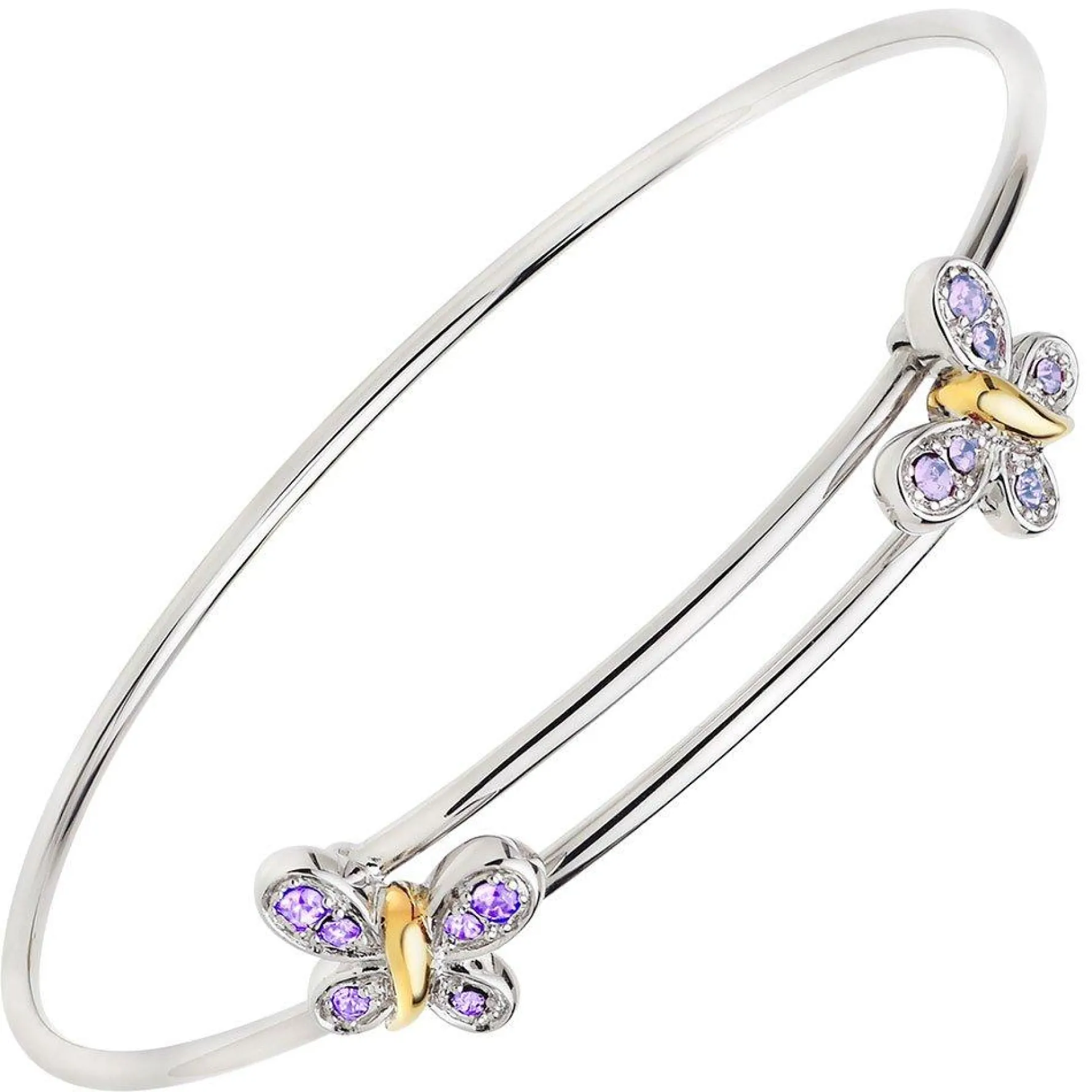 Beaverbrooks Mini B Silver and Gold Plated Crystal Butterfly Bangle