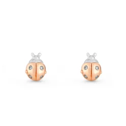 Beaverbrooks Mini B Silver and Rose Gold Plated Cubic Zirconia Ladybird Earrings