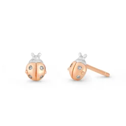 Beaverbrooks Mini B Silver and Rose Gold Plated Cubic Zirconia Ladybird Earrings