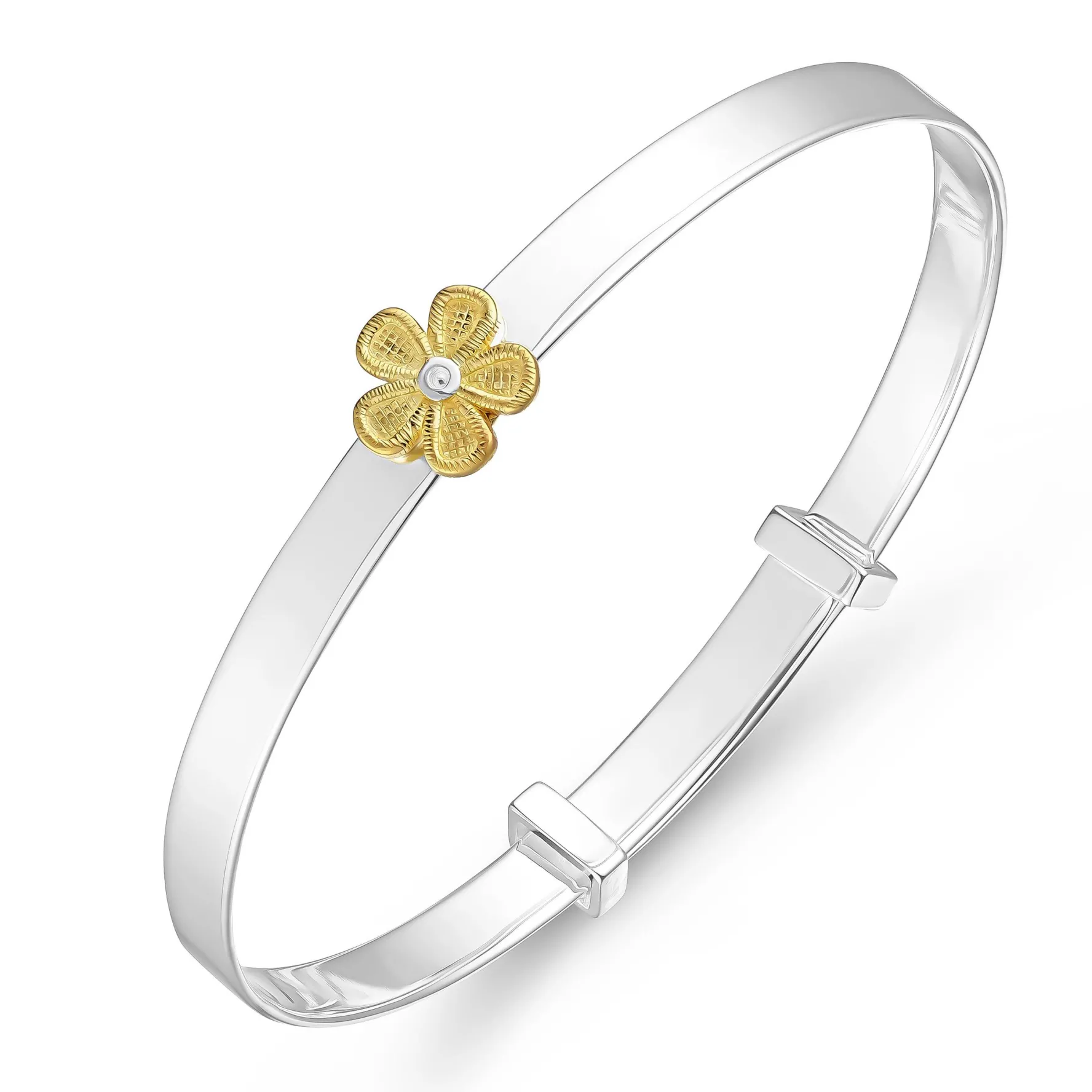Beaverbrooks Mini B Silver Yellow Gold Plated Diamond Flower Bangle