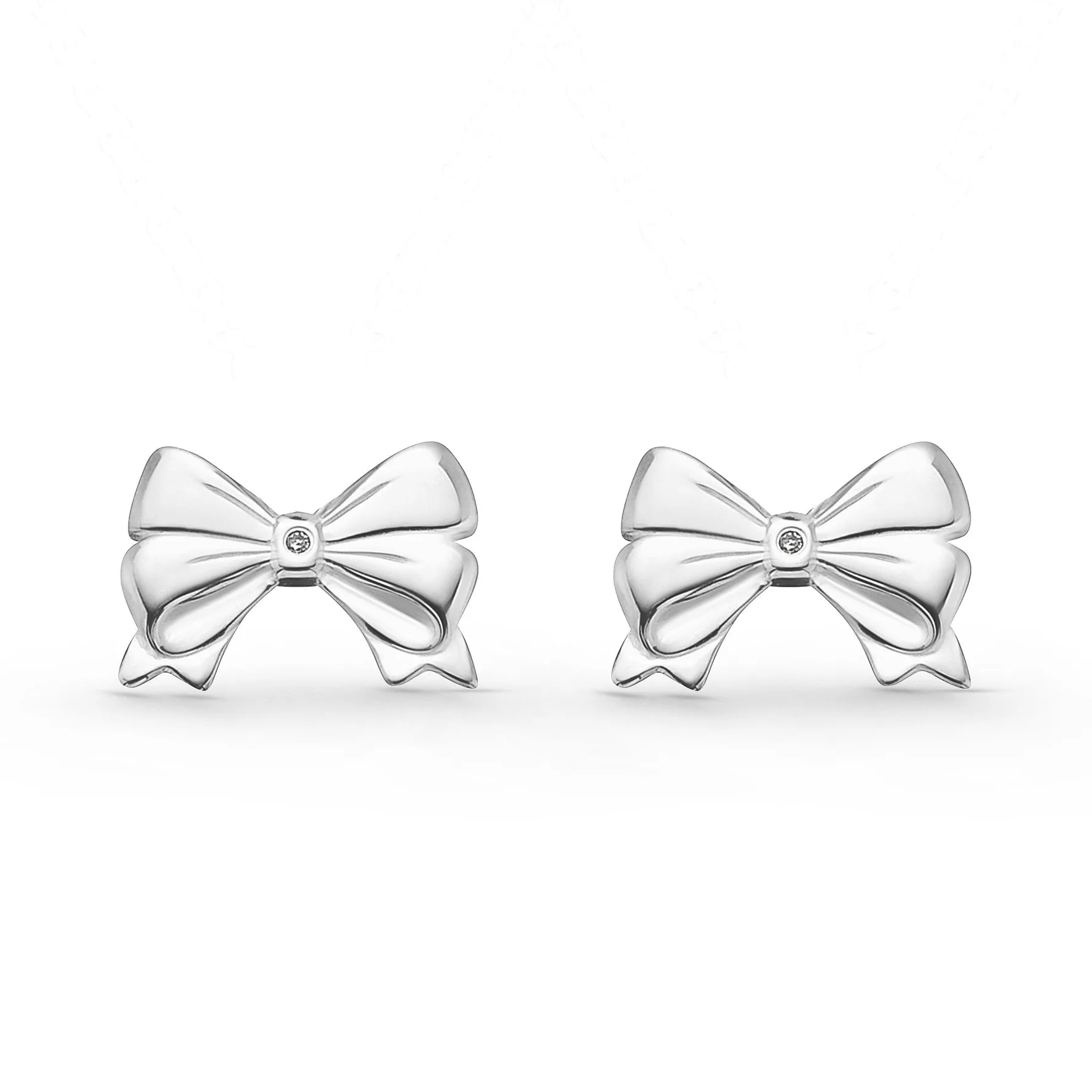 Beaverbrooks Mini B Silver Diamond Bow Earrings
