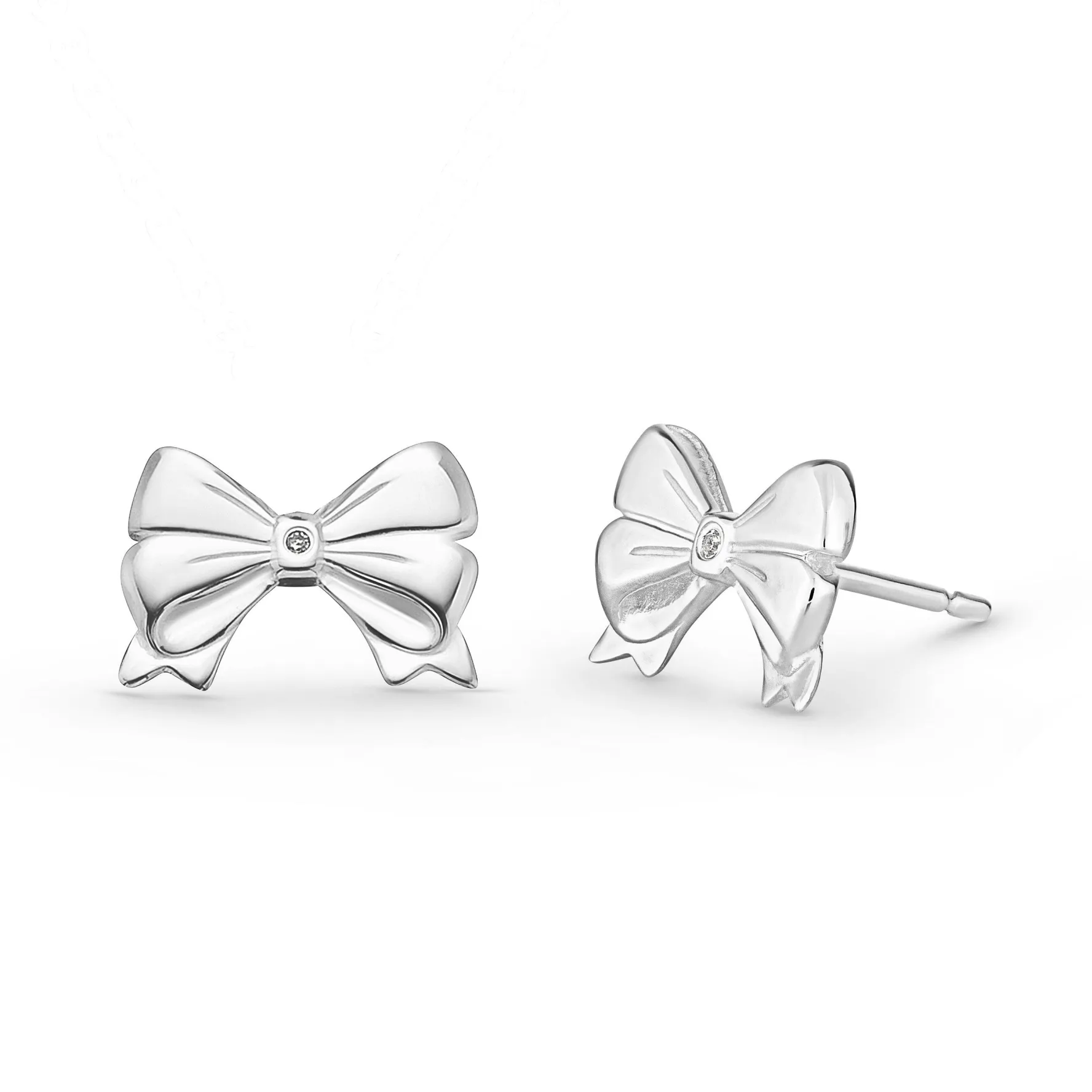 Beaverbrooks Mini B Silver Diamond Bow Earrings