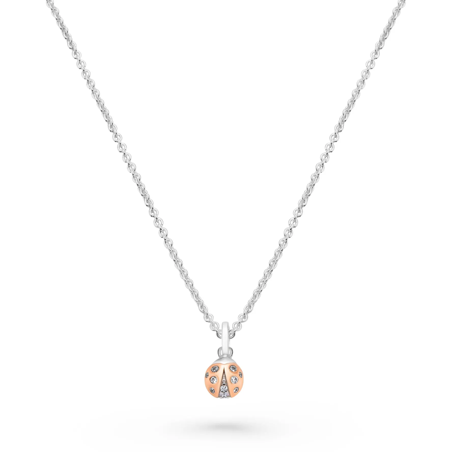 Beaverbrooks Mini B Silver and Rose Gold Plated Cubic Zirconia Ladybird Pendant