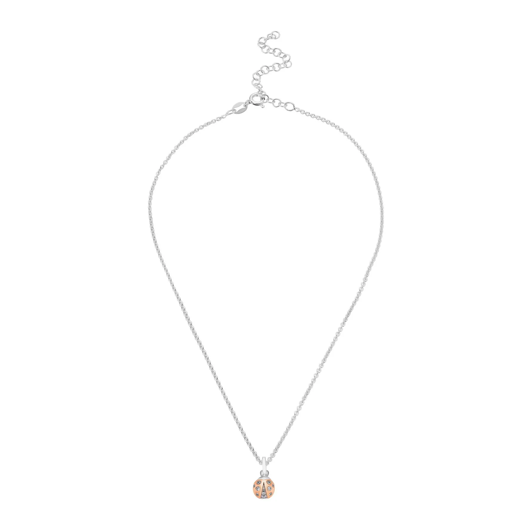 Beaverbrooks Mini B Silver and Rose Gold Plated Cubic Zirconia Ladybird Pendant