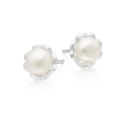 Beaverbrooks Mini B Silver Freshwater Cultured Pearl Flower Earrings