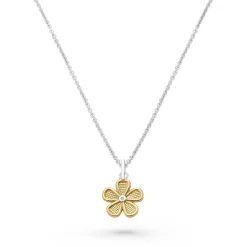 Beaverbrooks Mini B Silver and Yellow Gold Plated Diamond Flower Pendant