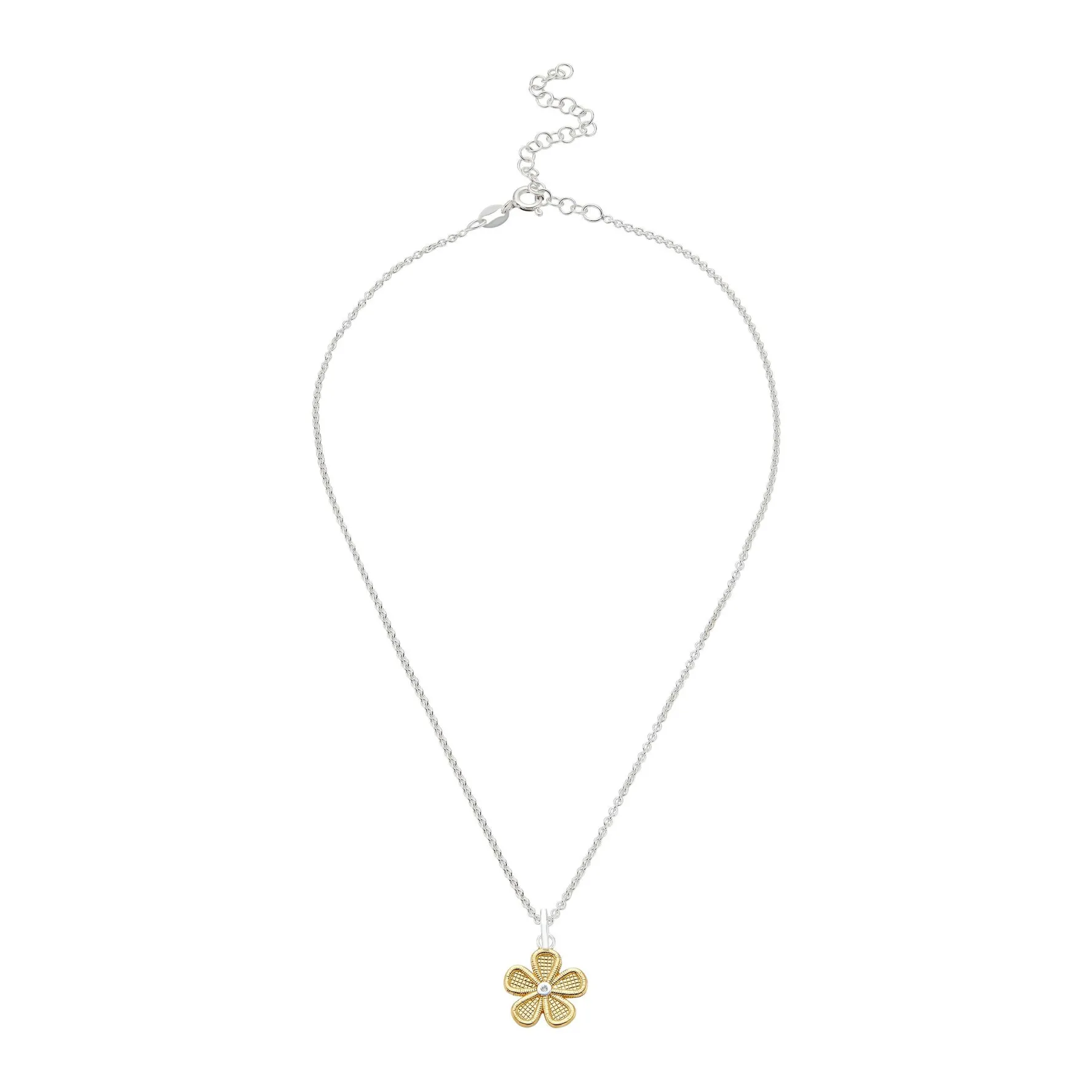 Beaverbrooks Mini B Silver and Yellow Gold Plated Diamond Flower Pendant